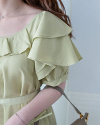 Ruffle Square Dress 荷葉方領隨性口袋修腰連衣裙/ DS1096