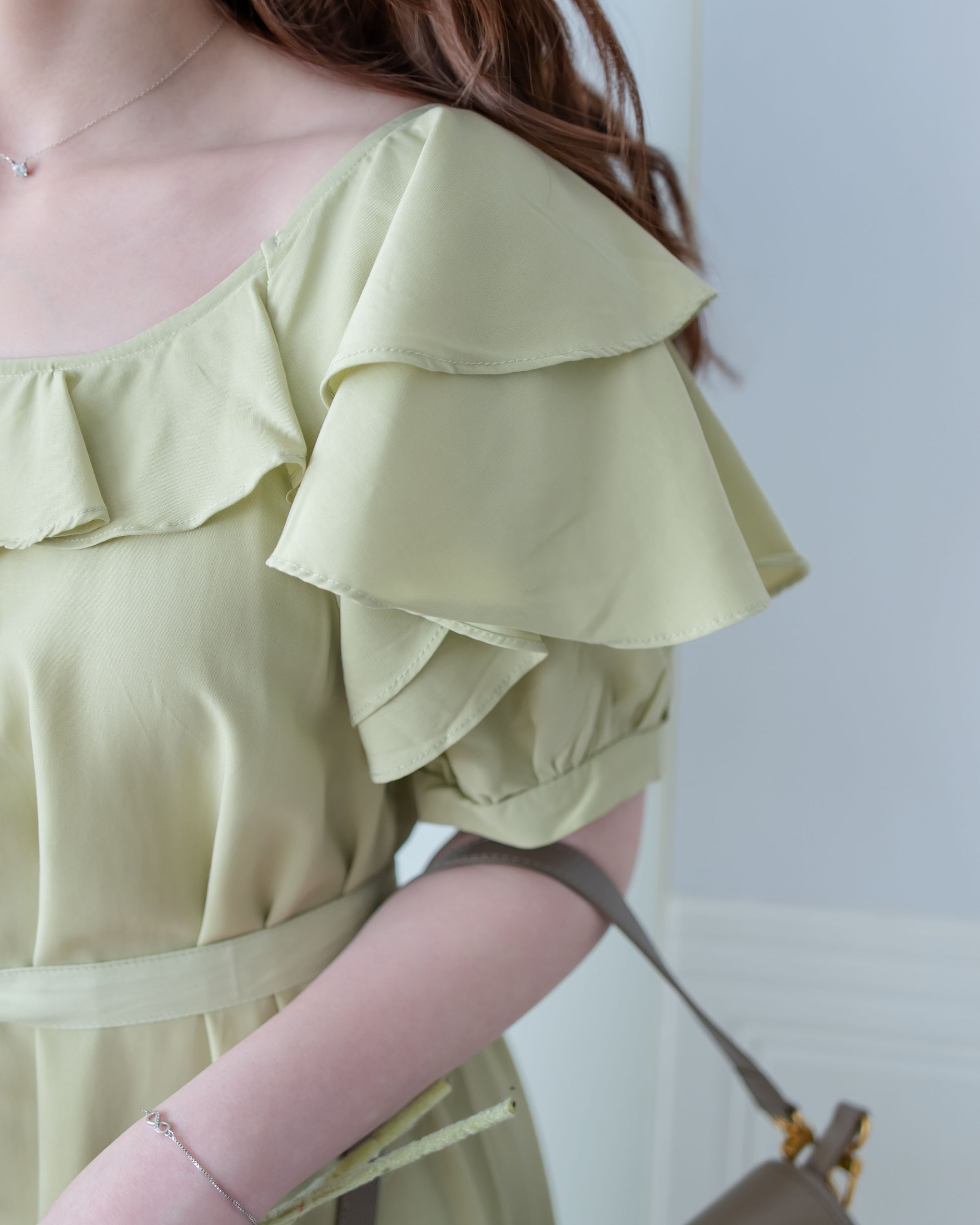 Ruffle Square Dress 荷葉方領隨性口袋修腰連衣裙/ DS1096