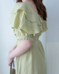 Ruffle Square Dress 荷葉方領隨性口袋修腰連衣裙/ DS1096