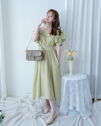 Ruffle Square Dress 荷葉方領隨性口袋修腰連衣裙/ DS1096