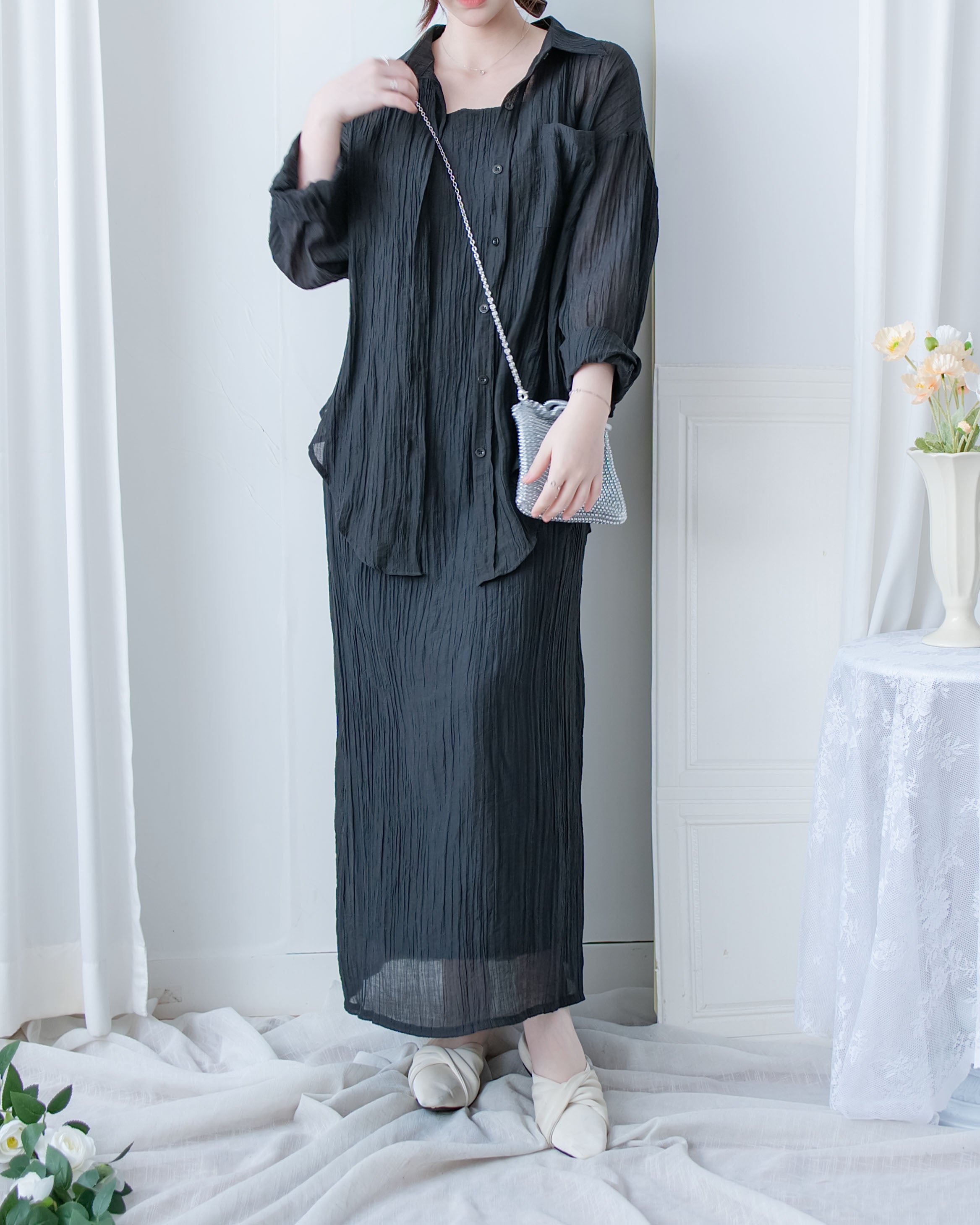 Vest Dress Set 輕盈紋理吊帶連身裙套裝/ SE8110