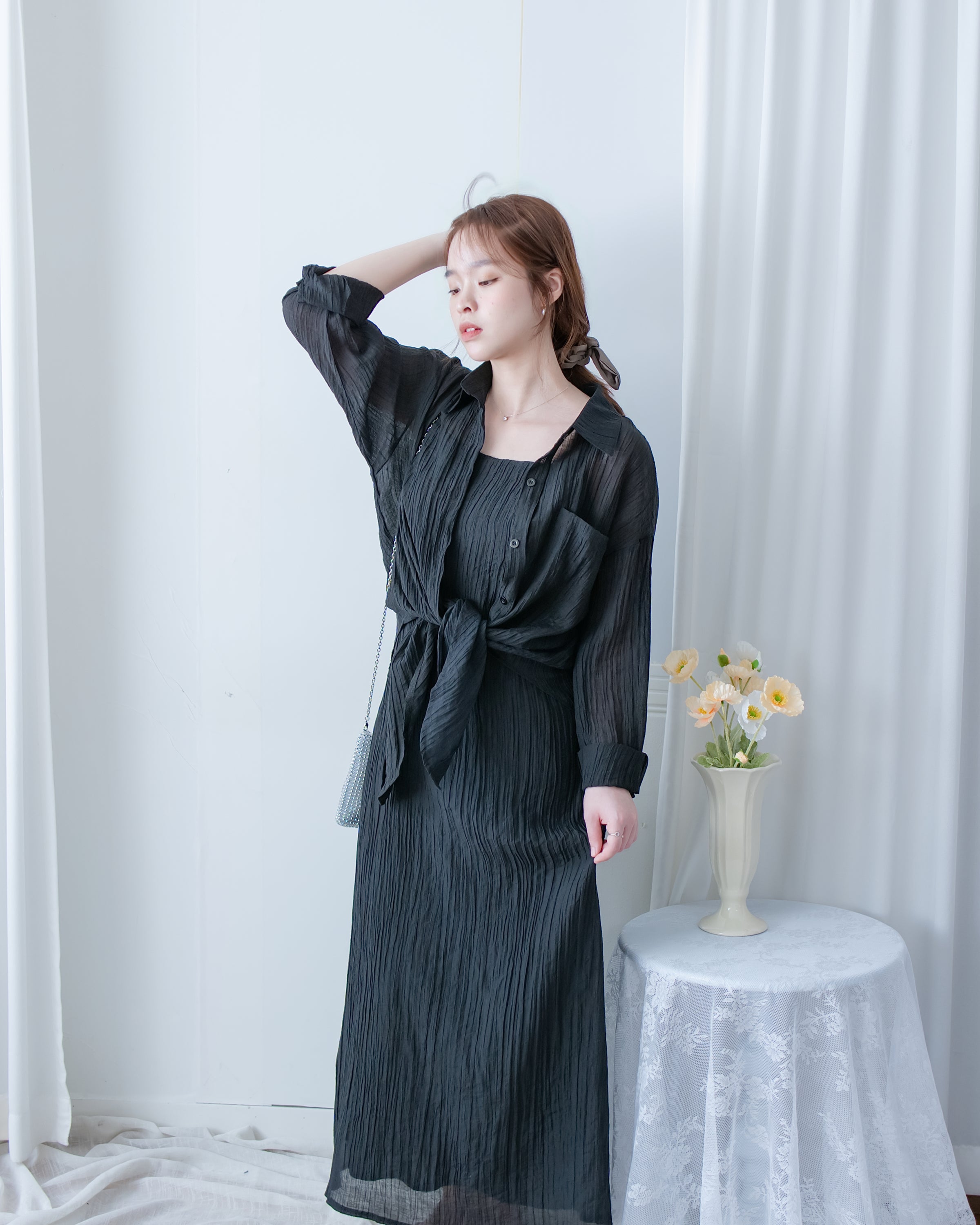 Vest Dress Set 輕盈紋理吊帶連身裙套裝/ SE8110