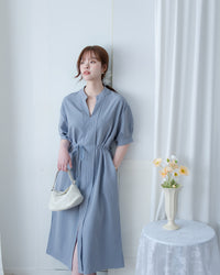 Geometric Dress 幾何領口視覺顯瘦口袋連衣裙/ DS1100 (pre-order black)