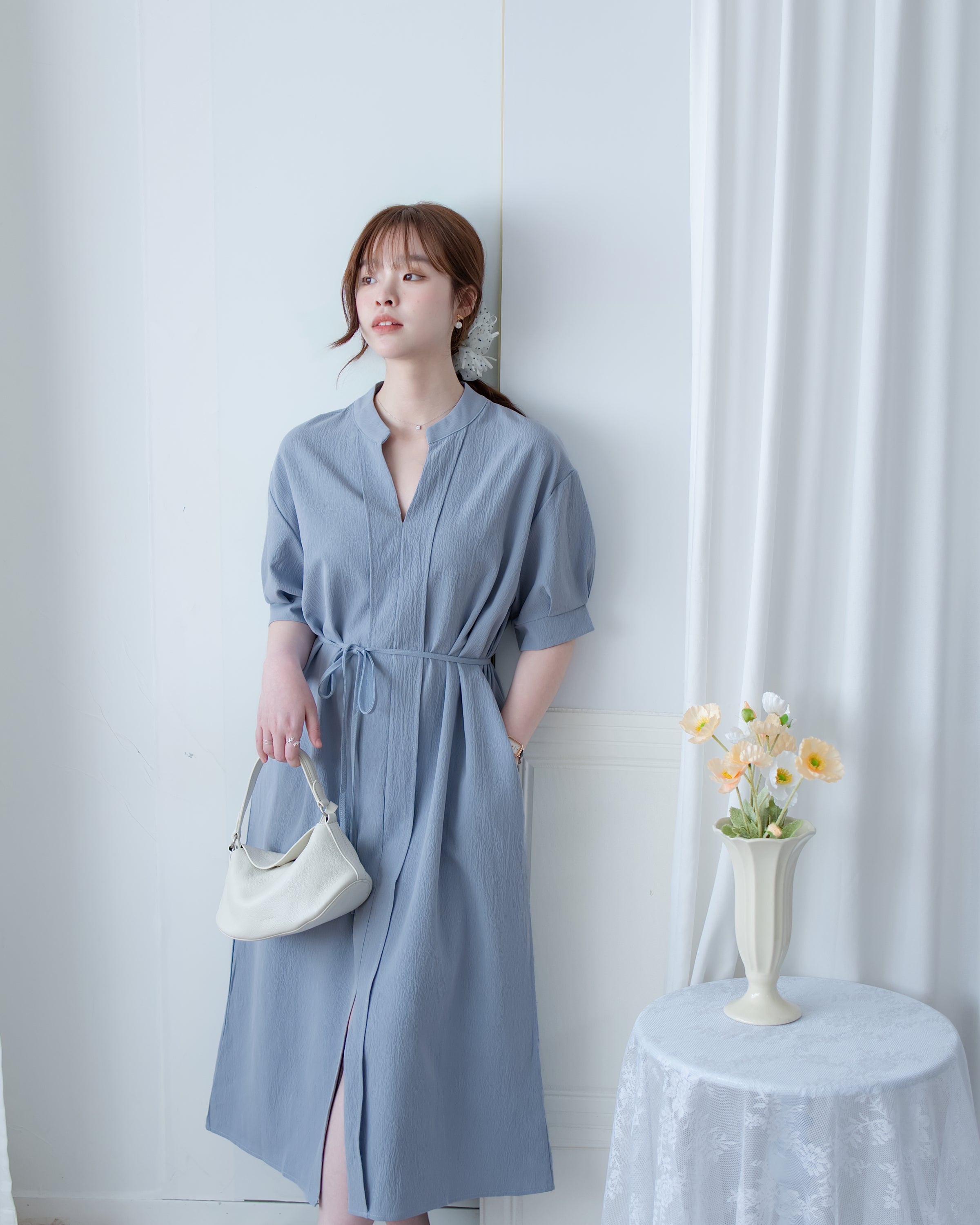 Geometric Dress 幾何領口視覺顯瘦口袋連衣裙/ DS1100 (pre-order black)