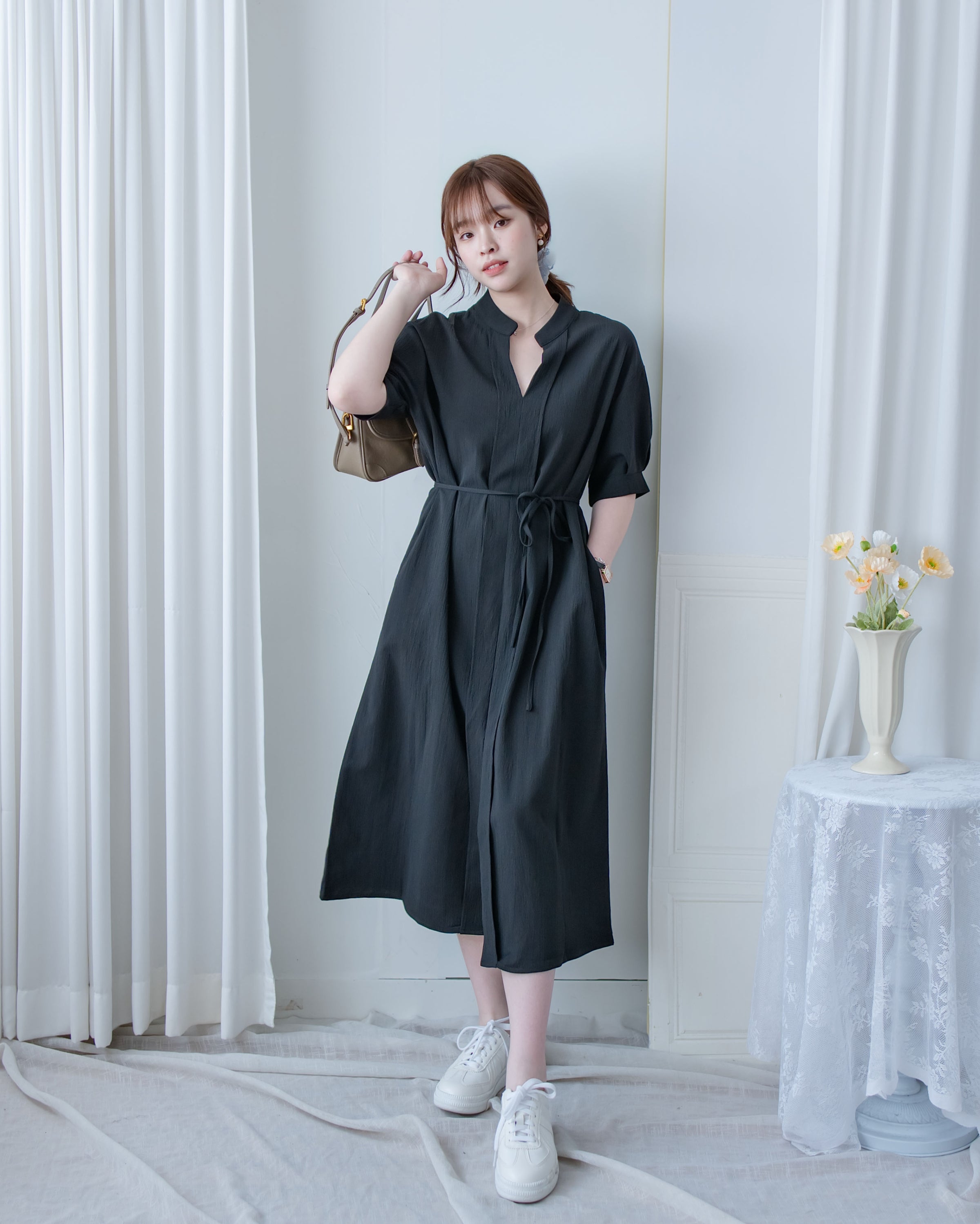 Geometric Dress 幾何領口視覺顯瘦口袋連衣裙/ DS1100 (pre-order black)