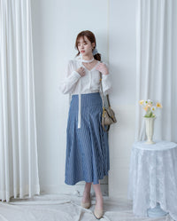 Blue Striped Skirt 法藍色細條紋腰間微修傘裙/ SK8937