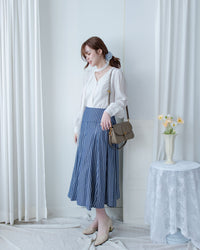 Blue Striped Skirt 法藍色細條紋腰間微修傘裙/ SK8937