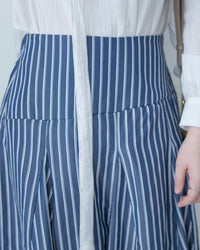 Blue Striped Skirt 法藍色細條紋腰間微修傘裙/ SK8937
