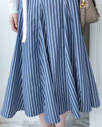 Blue Striped Skirt 法藍色細條紋腰間微修傘裙/ SK8937