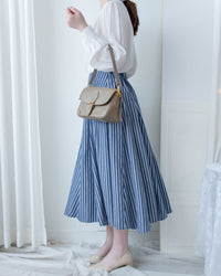 Blue Striped Skirt 法藍色細條紋腰間微修傘裙/ SK8937