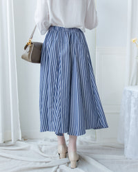 Blue Striped Skirt 法藍色細條紋腰間微修傘裙/ SK8937