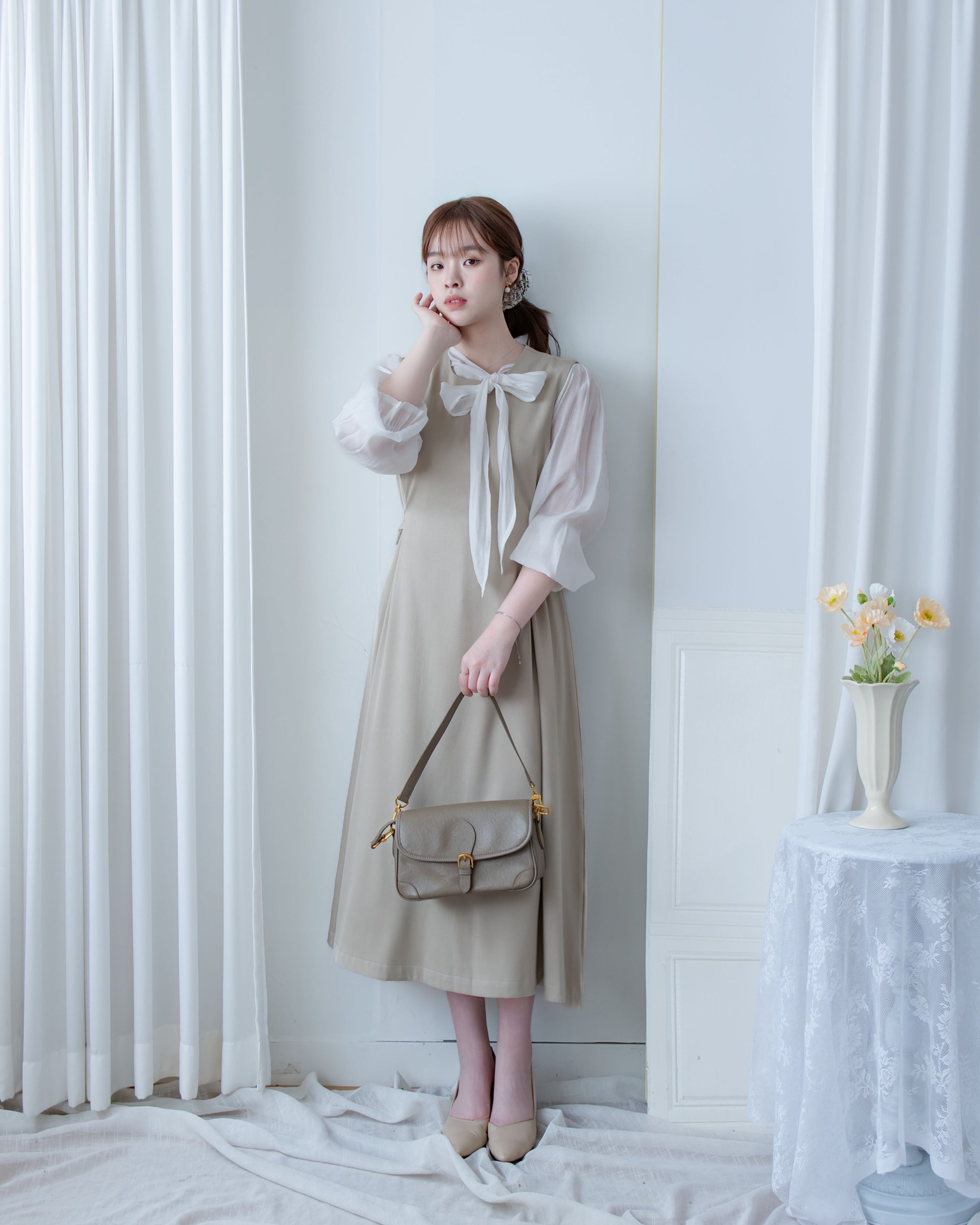 Button Waist Dress 輕復古雙鈕扣修腰背心裙/ DS1102