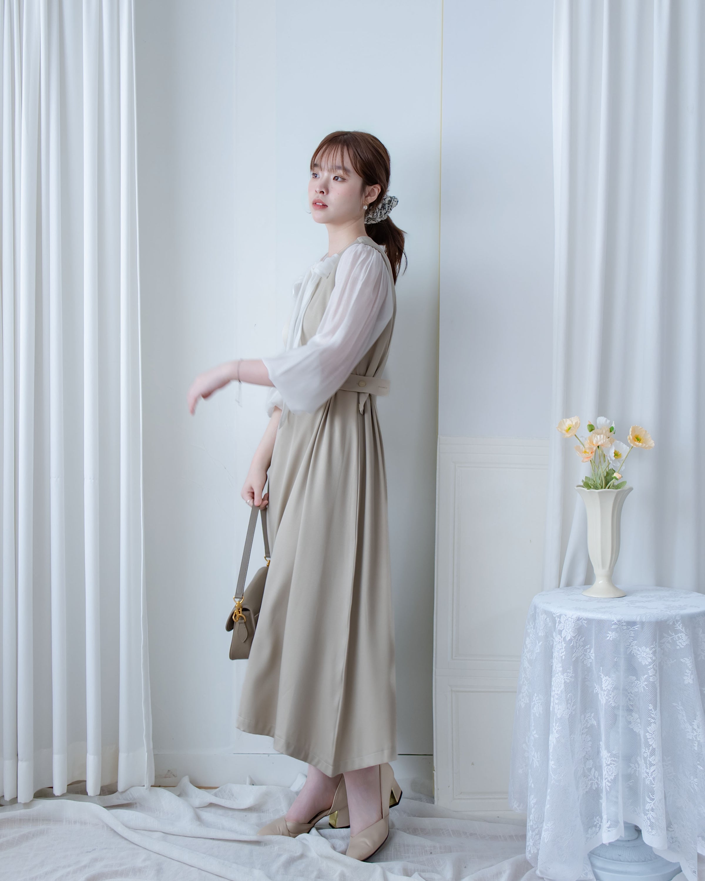 Button Waist Dress 輕復古雙鈕扣修腰背心裙/ DS1102