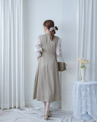 Button Waist Dress 輕復古雙鈕扣修腰背心裙/ DS1102