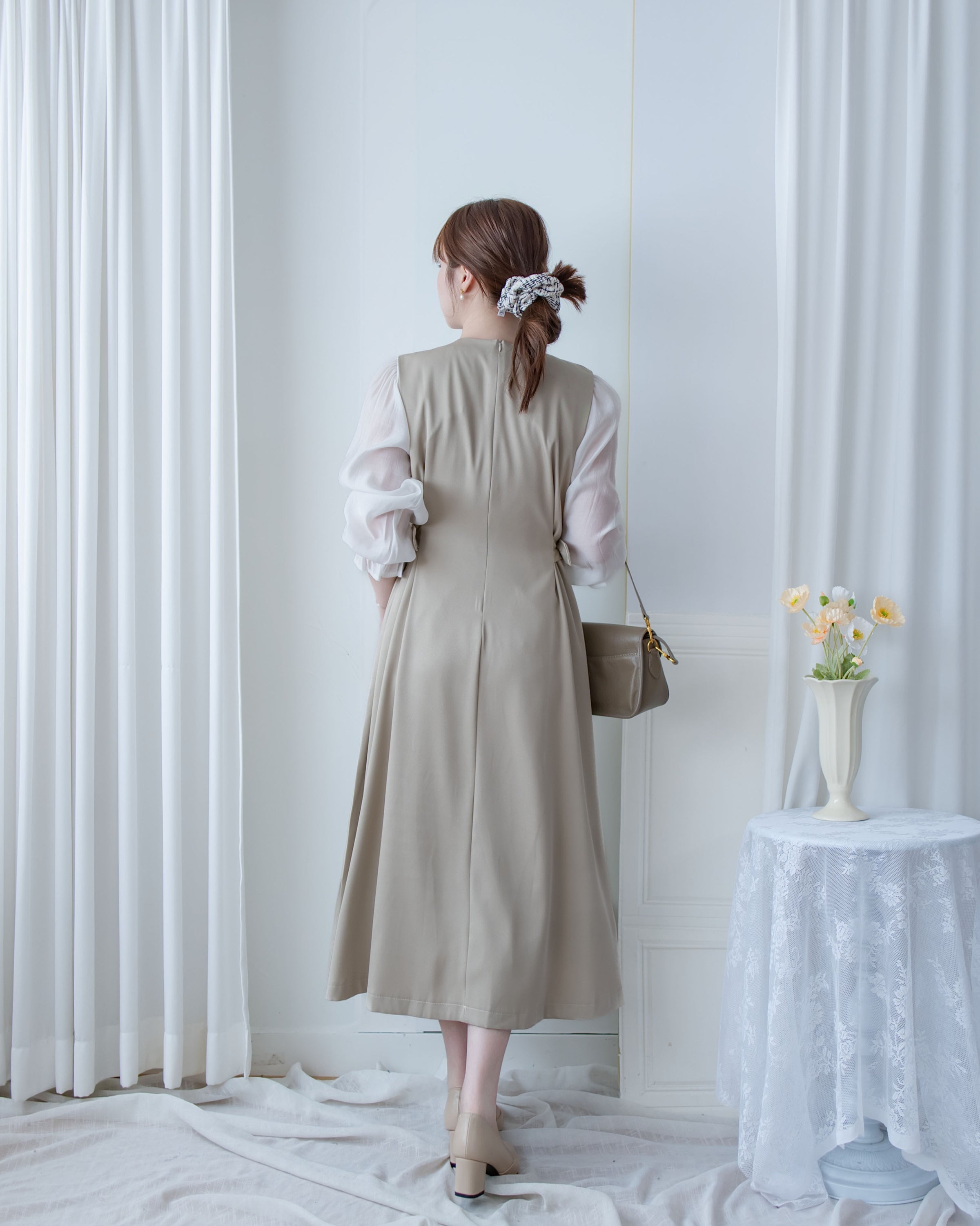 Button Waist Dress 輕復古雙鈕扣修腰背心裙/ DS1102