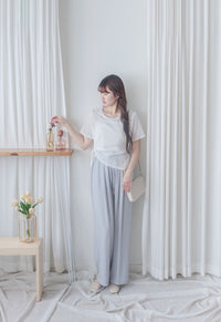 Pleated Front Pants 金屬帶質感麻棉闊褲/ PT8458