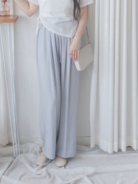 Pleated Front Pants 金屬帶質感麻棉闊褲/ PT8458