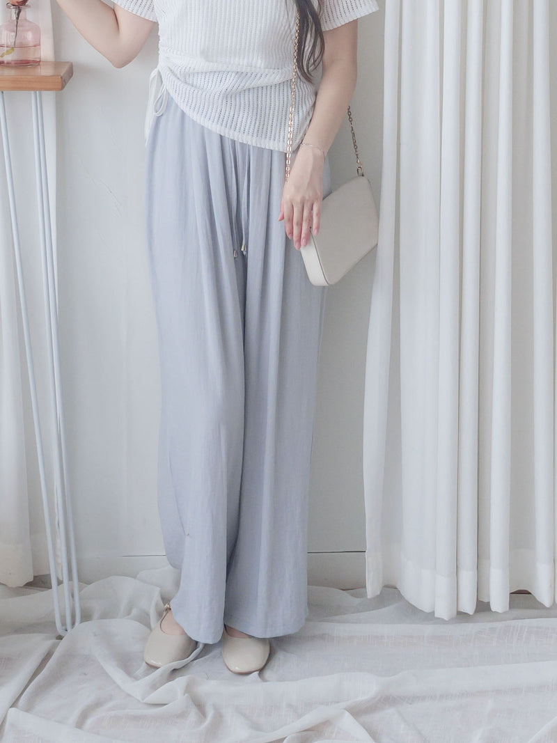 Pleated Front Pants 金屬帶質感麻棉闊褲/ PT8458