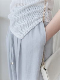 Pleated Front Pants 金屬帶質感麻棉闊褲/ PT8458