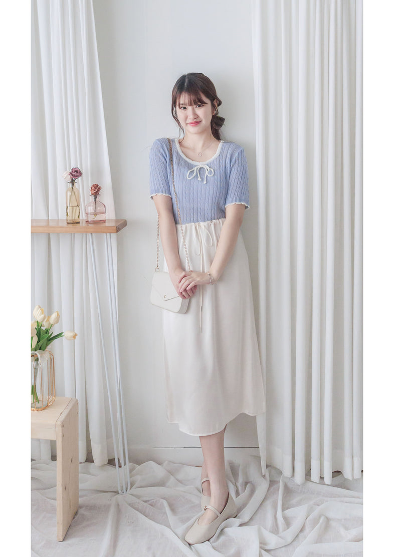 Ribbon Knit Top 針織蝴蝶彈性拼色上衣/ TP9154 (Skyblue sold out)