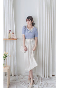 Ribbon Knit Top 針織蝴蝶彈性拼色上衣/ TP9154 (Skyblue sold out)