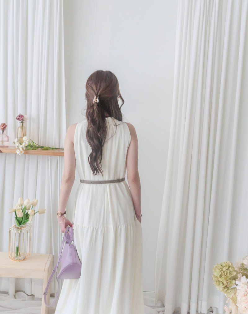 Halter Dress 疊領入膊裙身弧線口袋連身裙/ DS9941