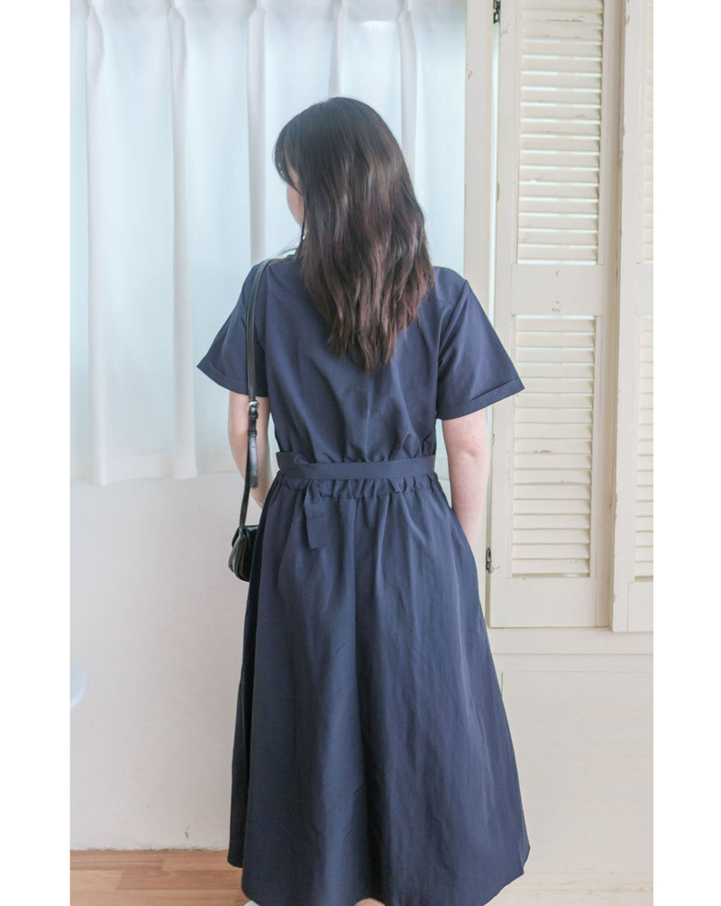 V Collar Casual Elegant Dress 疊領口口袋恤衫裙  / DS9956 (Navy sold out)