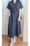 V Collar Casual Elegant Dress 疊領口口袋恤衫裙  / DS9956 (Navy sold out)