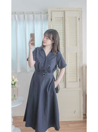 V Collar Casual Elegant Dress 疊領口口袋恤衫裙  / DS9956 (Navy sold out)