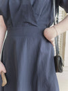 V Collar Casual Elegant Dress 疊領口口袋恤衫裙  / DS9956 (Navy sold out)