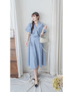 V Collar Casual Elegant Dress 疊領口口袋恤衫裙  / DS9956 (Navy sold out)