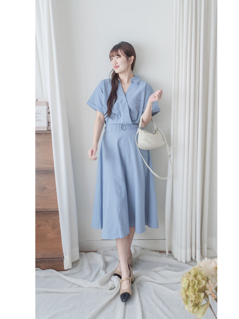 V Collar Casual Elegant Dress 疊領口口袋恤衫裙  / DS9956 (Navy sold out)