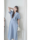 V Collar Casual Elegant Dress 疊領口口袋恤衫裙  / DS9956 (Navy sold out)