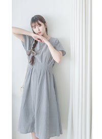 Daily Audrey Dress 輕優雅低調小格子後橡筋連身裙 / DS9951 (Black Sold out)