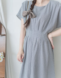 Daily Audrey Dress 輕優雅低調小格子後橡筋連身裙 / DS9951 (Black Sold out)