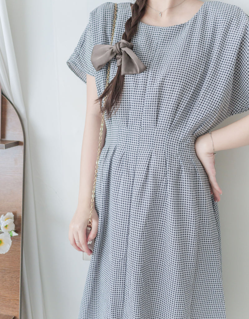 Daily Audrey Dress 輕優雅低調小格子後橡筋連身裙 / DS9951 (Black Sold out)