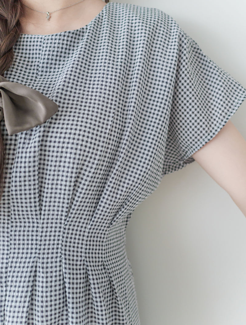 Daily Audrey Dress 輕優雅低調小格子後橡筋連身裙 / DS9951 (Black Sold out)