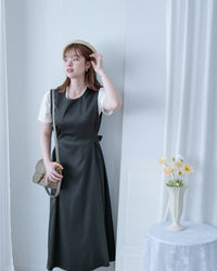 Button Waist Dress 輕復古雙鈕扣修腰背心裙/ DS1102