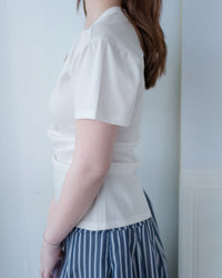 Side pinned V-Neck Tee 側抓褶後開叉V領上衣/ TP9216