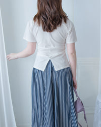 Side pinned V-Neck Tee 側抓褶後開叉V領上衣/ TP9216