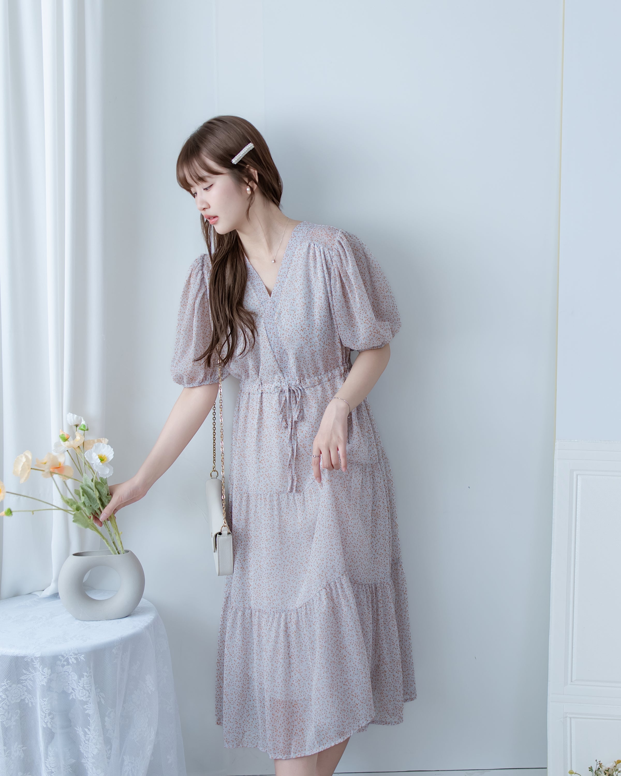 Glass Floral Dress 琉璃光感精緻小碎花連身裙/ DS1099