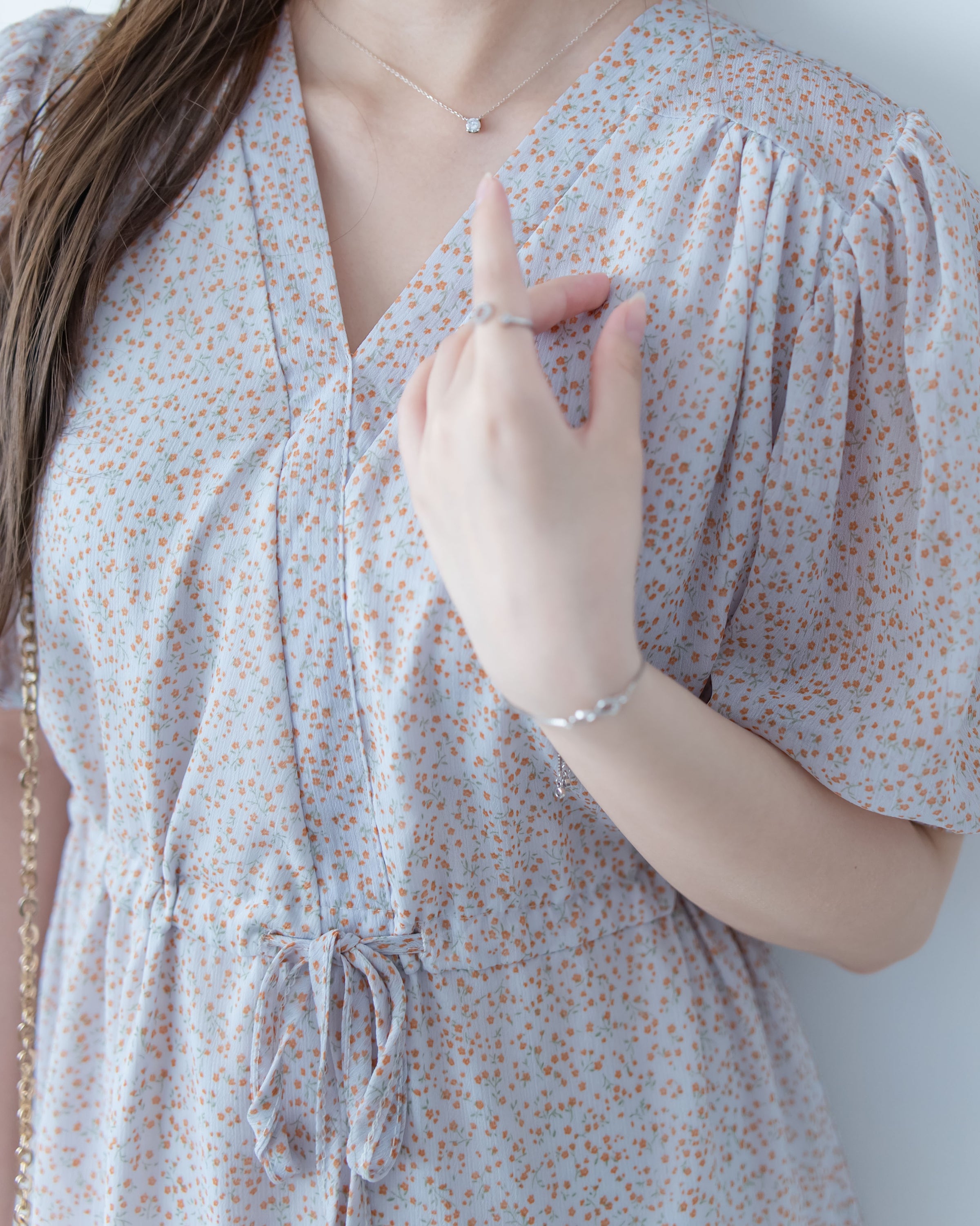 Glass Floral Dress 琉璃光感精緻小碎花連身裙/ DS1099