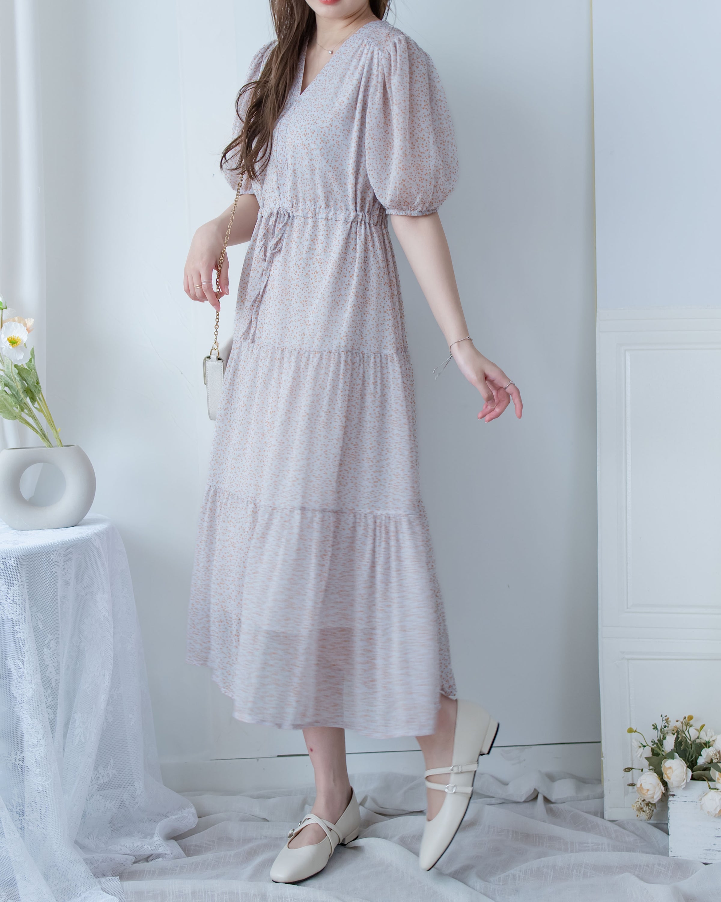 Glass Floral Dress 琉璃光感精緻小碎花連身裙/ DS1099