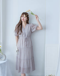 Glass Floral Dress 琉璃光感精緻小碎花連身裙/ DS1099