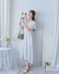 Ruffle Square Dress 荷葉方領隨性口袋修腰連衣裙/ DS1096