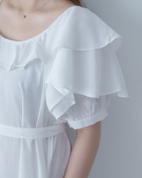 Ruffle Square Dress 荷葉方領隨性口袋修腰連衣裙/ DS1096