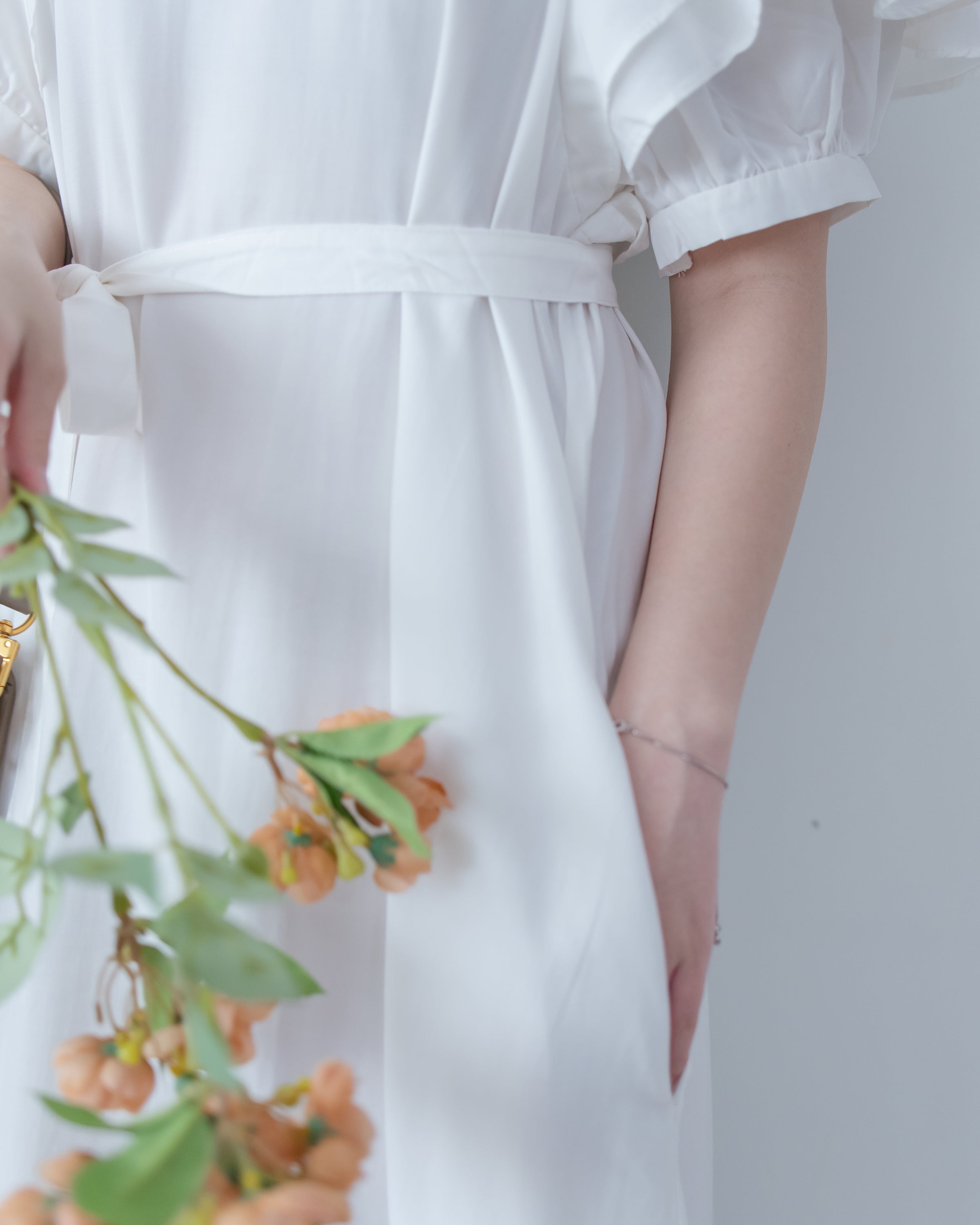 Ruffle Square Dress 荷葉方領隨性口袋修腰連衣裙/ DS1096