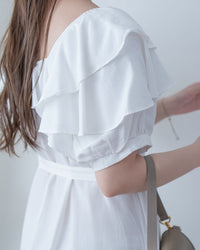 Ruffle Square Dress 荷葉方領隨性口袋修腰連衣裙/ DS1096