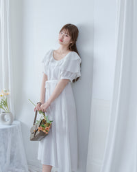 Ruffle Square Dress 荷葉方領隨性口袋修腰連衣裙/ DS1096