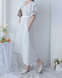 Ruffle Square Dress 荷葉方領隨性口袋修腰連衣裙/ DS1096